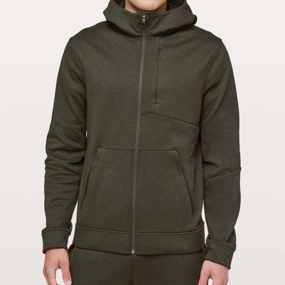 Lululemon Mens city sweat zip hoodie thermo heather dark olive L